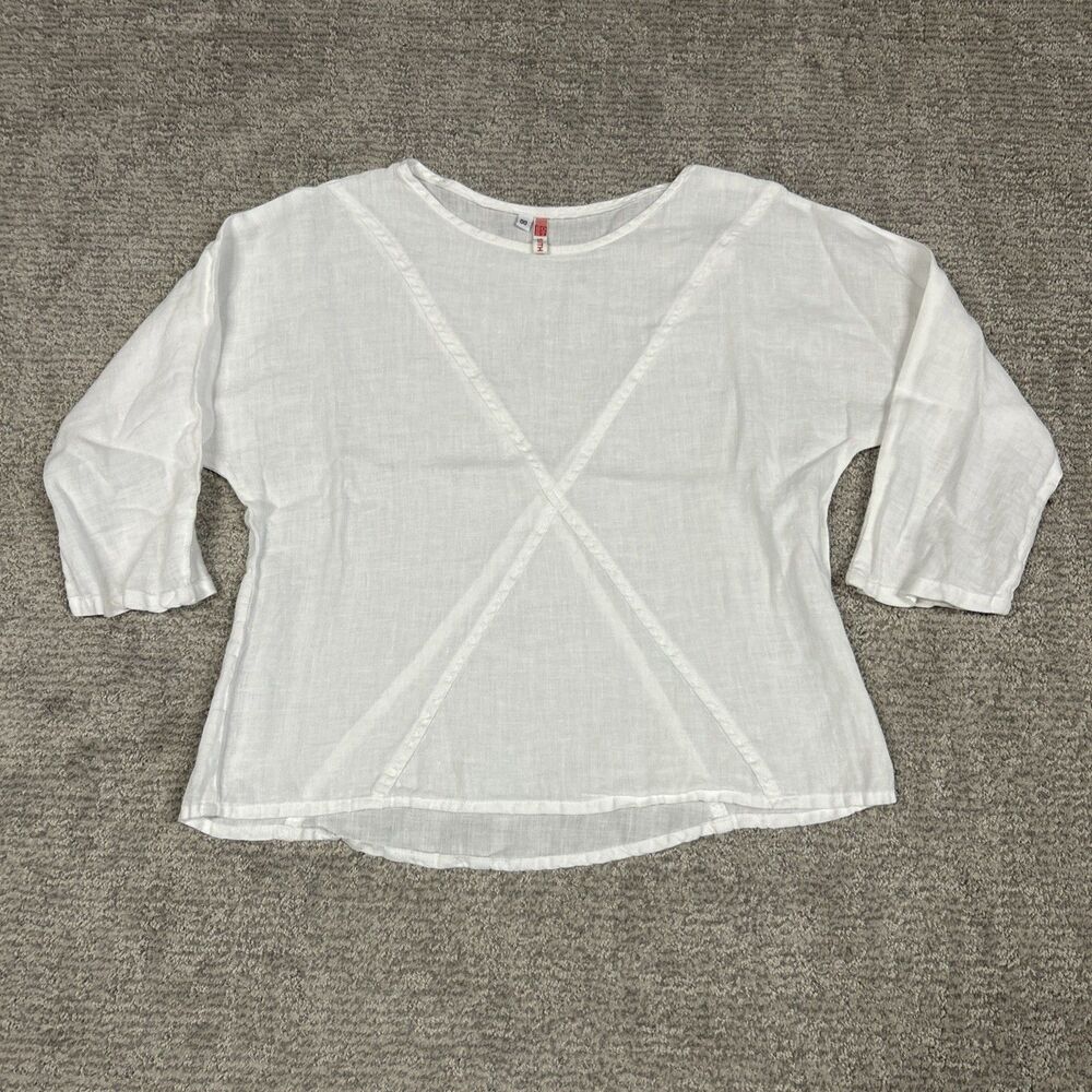South Street Linen Top Womens 00 White Semi Sheer Shirt Minimalist Resort USA